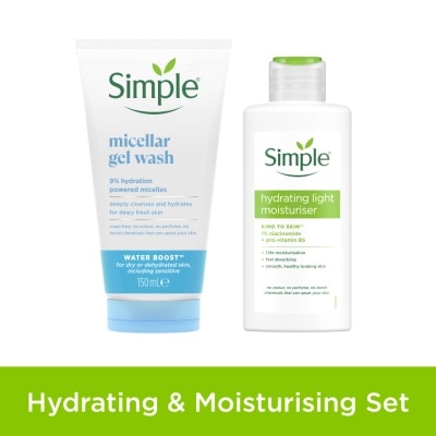 SIMPLE - Water Boost Micellar Facial Wash Gel Wash 150ml & Kind to Skin Hydrating Light Moisturiser 125ml