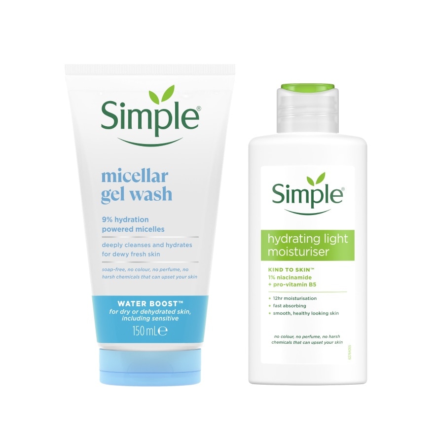 Water Boost Micellar Facial Wash Gel Wash 150ml & Kind to Skin Hydrating Light Moisturiser 125ml