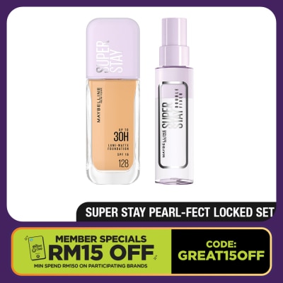 MAYBELLINE Superstay Lumi Matte Liquid Foundation 128 & Fixer Spray Set