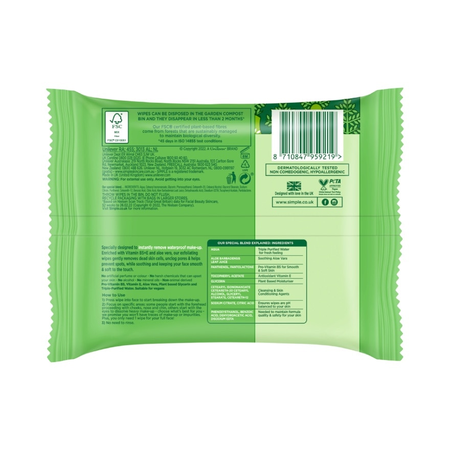 Kind to Skin Exfoliating Cleansing Wipes 20s