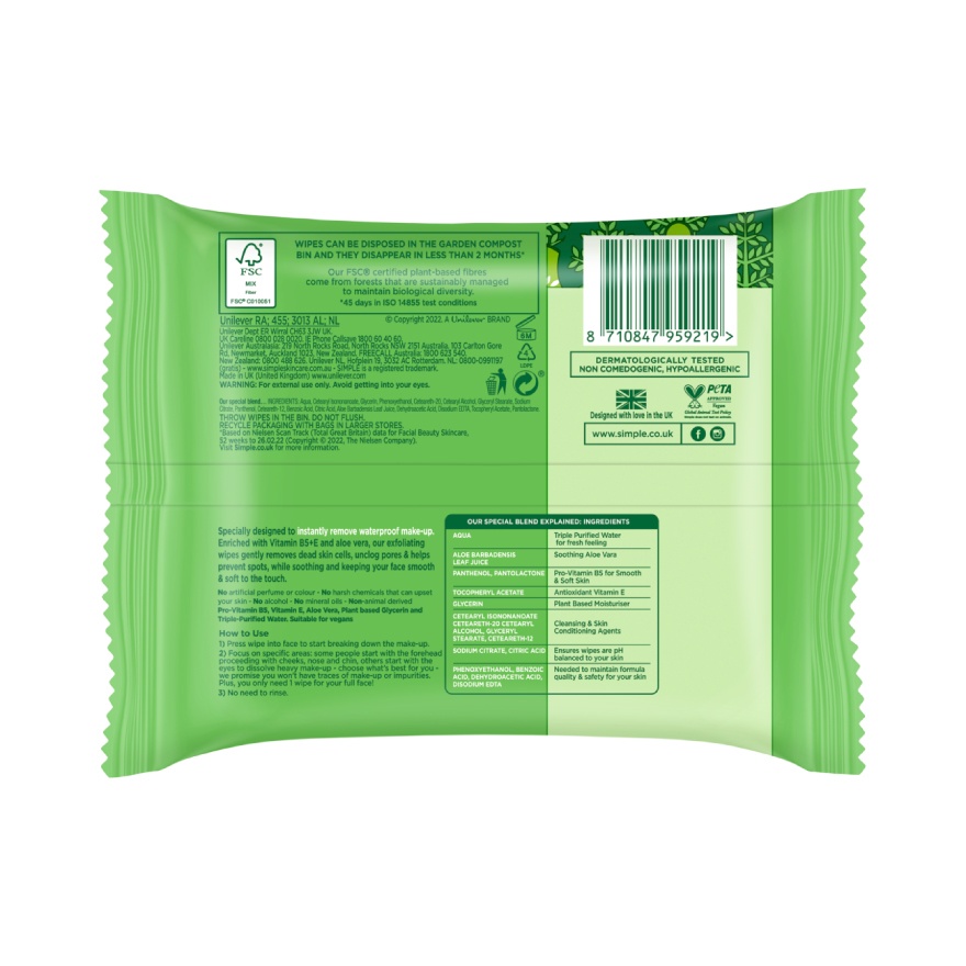 Kind to Skin Exfoliating Cleansing Wipes 20s image