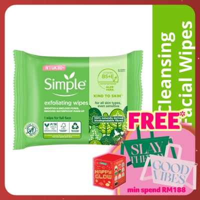 SIMPLE Kind to Skin Exfoliating Cleansing Wipes 20s