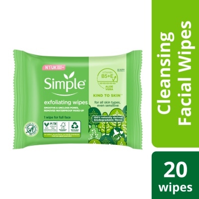 SIMPLE Kind to Skin Exfoliating Cleansing Wipes 20s