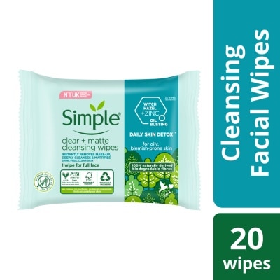 SIMPLE Daily Skin Detox Cleansing Wipes 20s