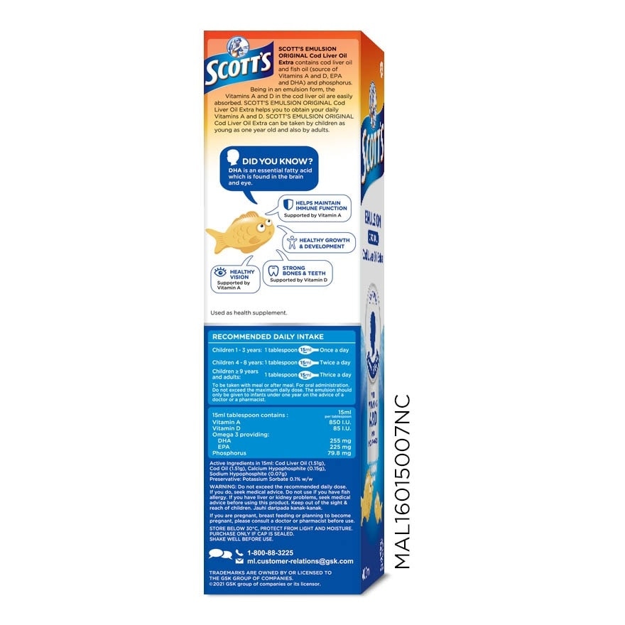 Emulsion Cod Liver Oil Original DHA & EPA 400ML