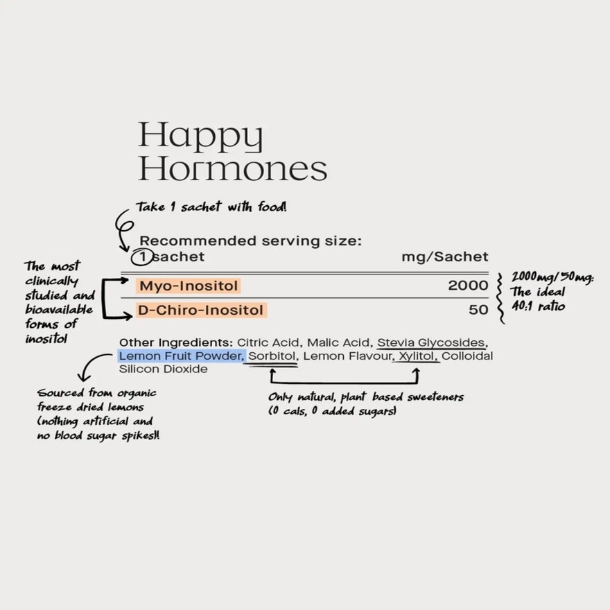 Happy Hormones Myo and D Chiro Inositol Blend Lemon Powder 30s