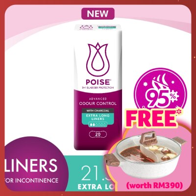 POISE Liners Incontinence Charcoal Extra Long 21.5cm 20s - Light Bladder/Urine Leakage Protection