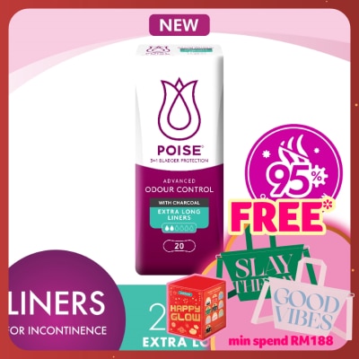 POISE Liners Incontinence Charcoal Extra Long 21.5cm 20s - Light Bladder/Urine Leakage Protection