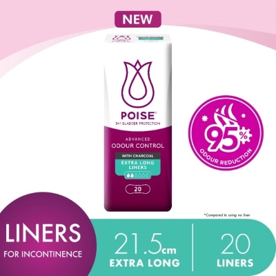 POISE Liners Incontinence Charcoal Extra Long 21.5cm 20s - Light Bladder/Urine Leakage Protection