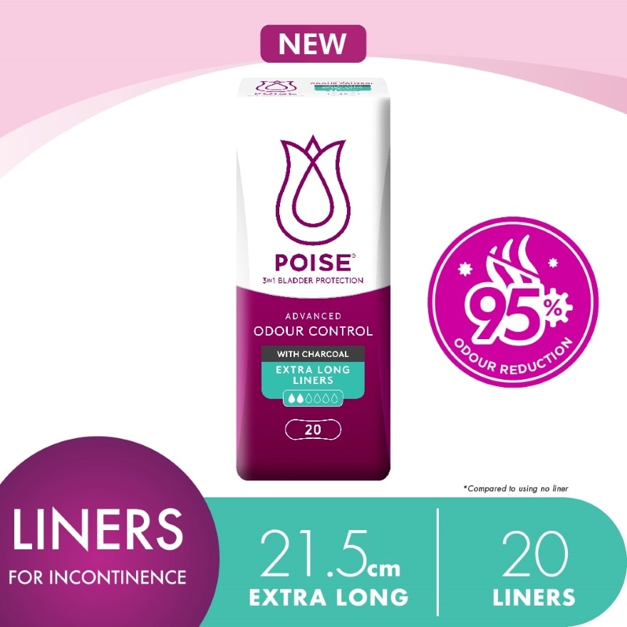 Liners Incontinence Charcoal Extra Long 21.5cm 20s - Light Bladder/Urine Leakage Protection