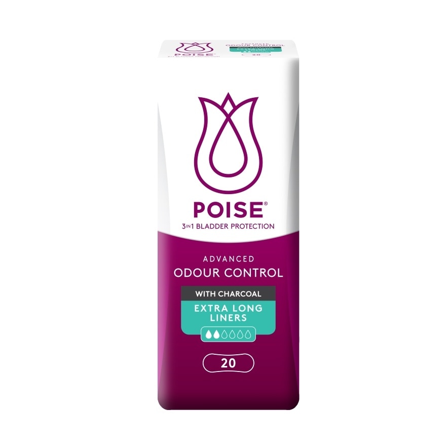 Liners Incontinence Charcoal Extra Long 21.5cm 20s - Light Bladder/Urine Leakage Protection