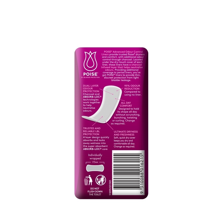 Liners Incontinence Charcoal Light 17.5cm 22s - Light Bladder/Urine Leakage Protection