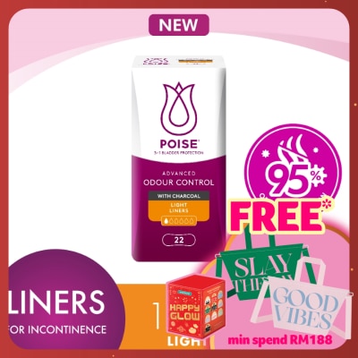 POISE Liners Incontinence Charcoal Light 17.5cm 22s - Light Bladder/Urine Leakage Protection