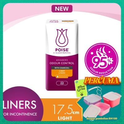 POISE - Liners Incontinence Charcoal Light 17.5cm 22s - Light Bladder/Urine Leakage Protection