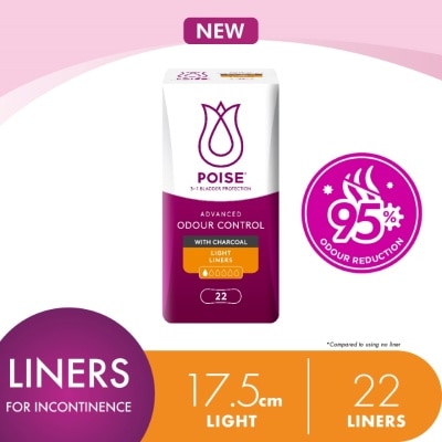 POISE Liners Incontinence Charcoal Light 17.5cm 22s - Light Bladder/Urine Leakage Protection