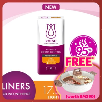 POISE Liners Incontinence Charcoal Light 17.5cm 22s - Light Bladder/Urine Leakage Protection