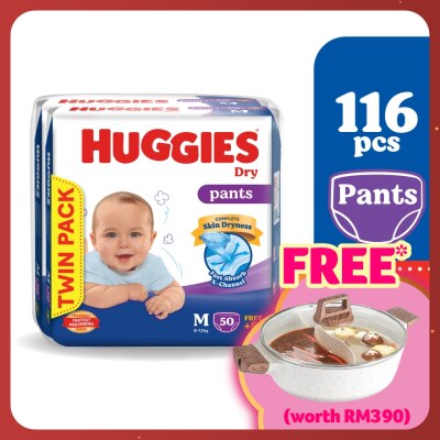 HUGGIES Dry Pants Diapers Value Twin Pack M (58SX2) - Absorbent and dry diapers for baby