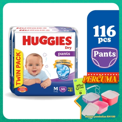 HUGGIES - Dry Pants Diapers Value Twin Pack M (58SX2) - Absorbent and dry diapers for baby