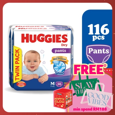 HUGGIES Dry Pants Diapers Value Twin Pack M (58SX2) - Absorbent and dry diapers for baby