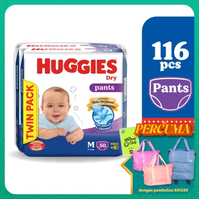 HUGGIES Dry Pants Diapers Value Twin Pack M (58SX2) - Absorbent and dry diapers for baby