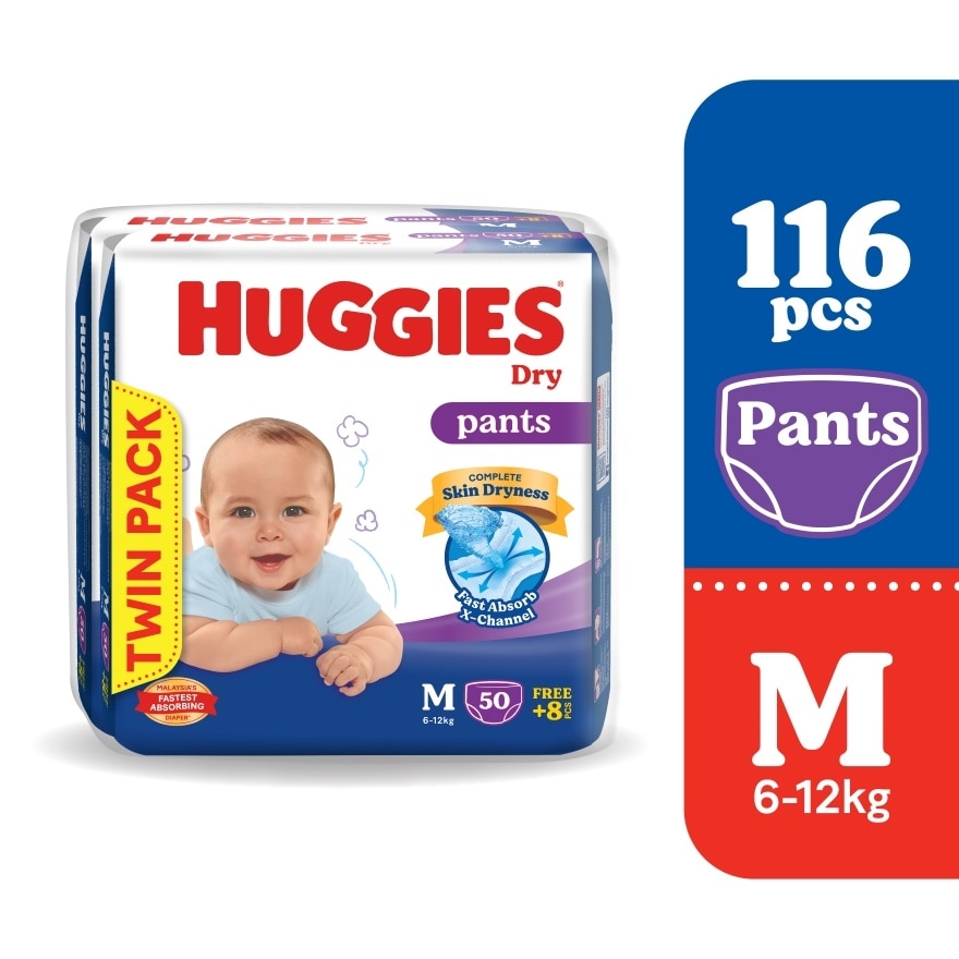 Dry Pants Diapers Value Twin Pack M (58SX2) - Absorbent and dry diapers for baby