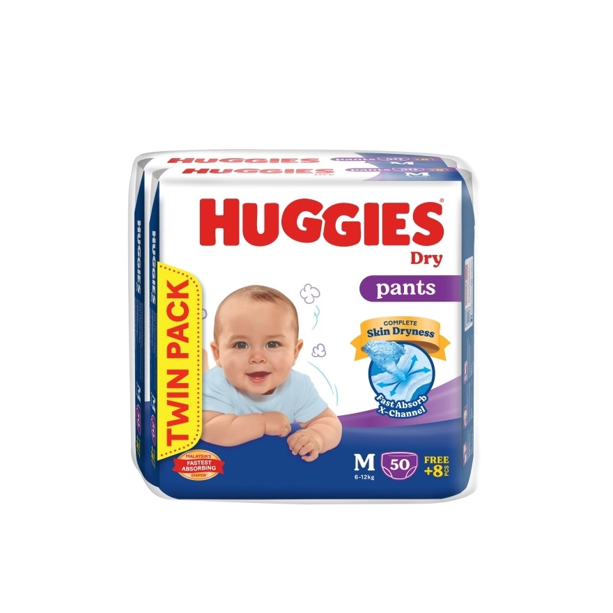 Dry Pants Diapers Value Twin Pack M (58SX2) - Absorbent and dry diapers for baby