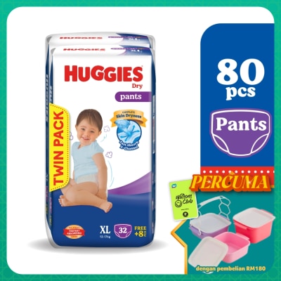HUGGIES - Dry Pants Diapers Value Twin Pack XL (40SX2) - Absorbent and dry diapers for baby