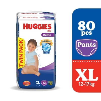 HUGGIES Dry Pants Diapers Value Twin Pack XL (40SX2) - Absorbent and dry diapers for baby
