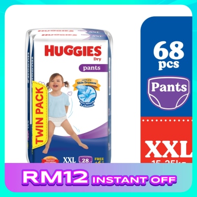 HUGGIES Dry Pants Diapers Value Twin Pack XXL (34SX2) - Absorbent and dry diapers for baby