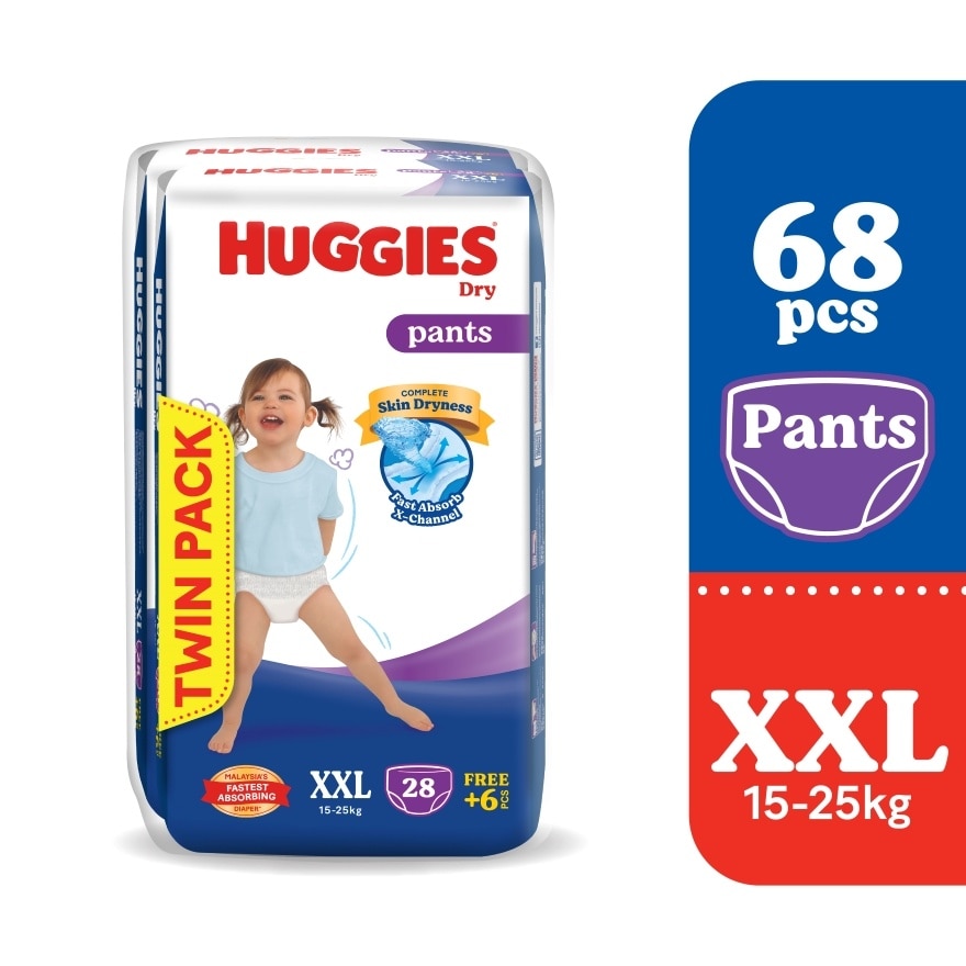 Dry Pants Diapers Value Twin Pack XXL (34SX2) - Absorbent and dry diapers for baby