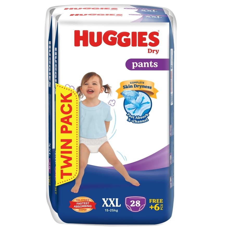 Dry Pants Diapers Value Twin Pack XXL (34SX2) - Absorbent and dry diapers for baby