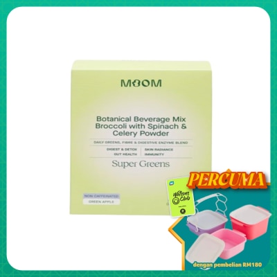 MOOM - Botanical Beverage Mix Broccoli with Spinach and Celery Powder, Super Greens (Non Caffinated) 30s