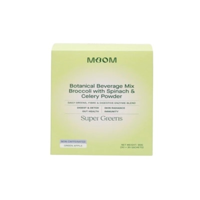 MOOM Botanical Beverage Mix Broccoli with Spinach and Celery Powder, Super Greens (Non Caffinated) 30s