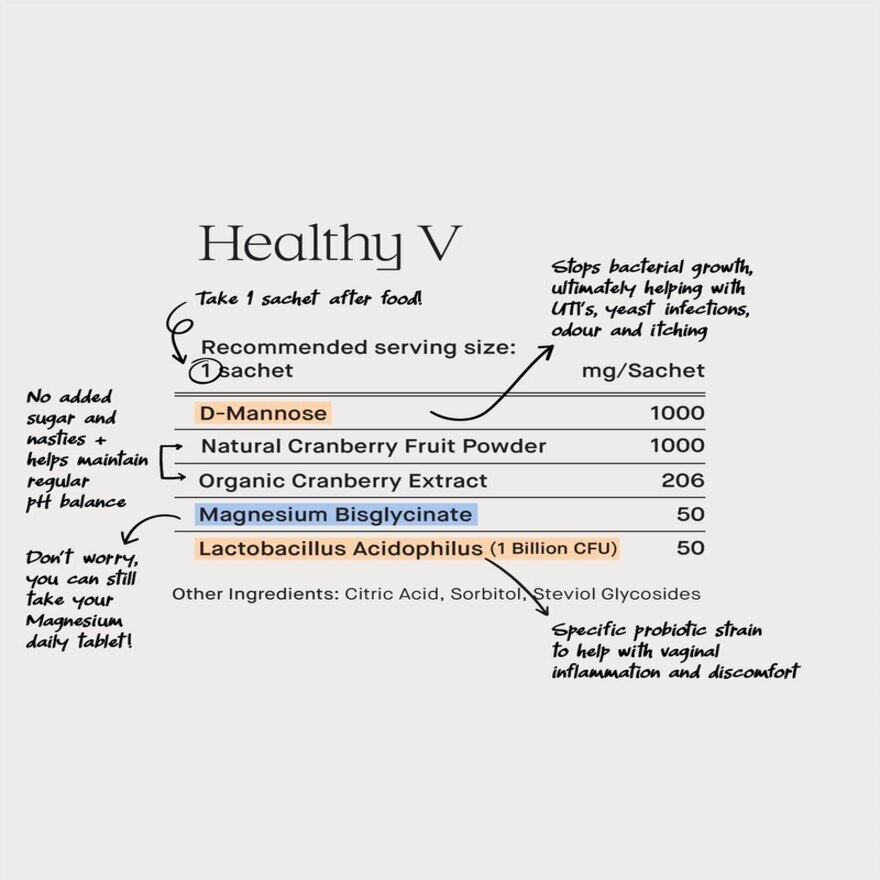 Healthy V Organic Cranberry, Probiotic, D Mannose Blend 30s