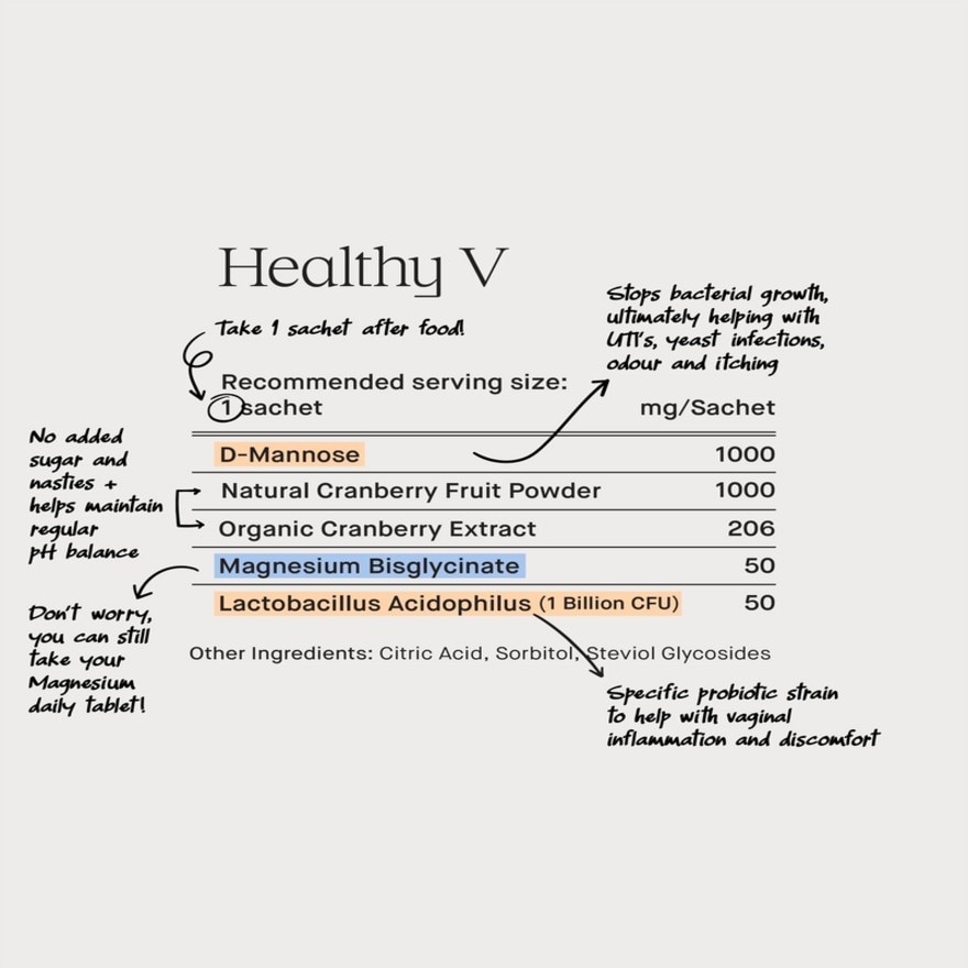 Healthy V Organic Cranberry, Probiotic, D Mannose Blend 30s