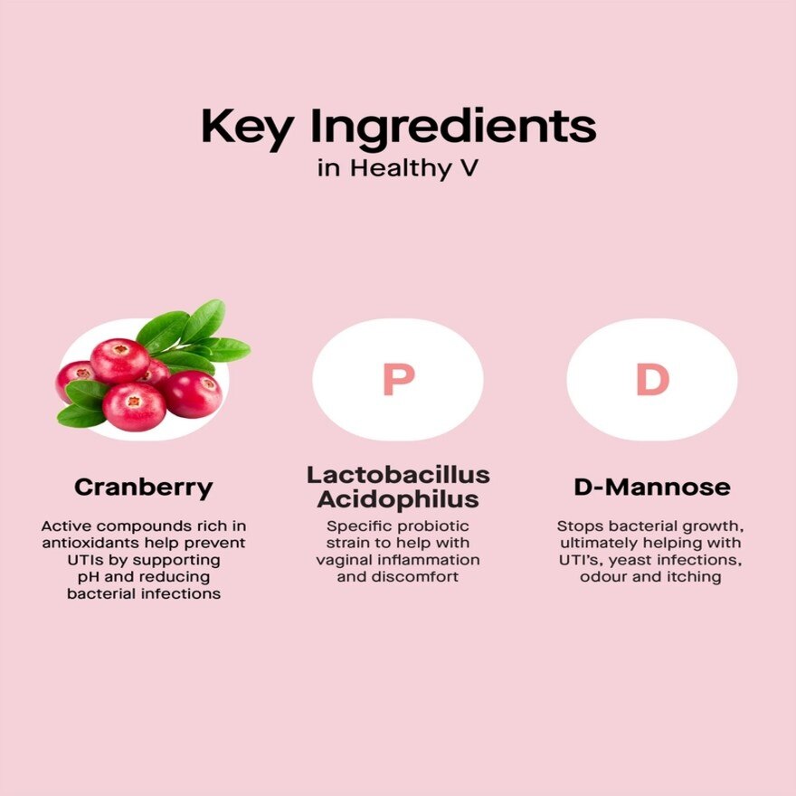 Healthy V Organic Cranberry, Probiotic, D Mannose Blend 30s