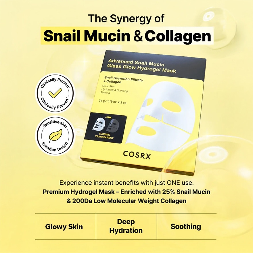 Advanced Snail Mucin Glass Glow Hydrogel Mask 1s