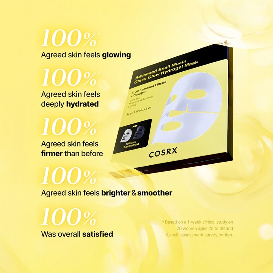 Advanced Snail Mucin Glass Glow Hydrogel Mask 1s