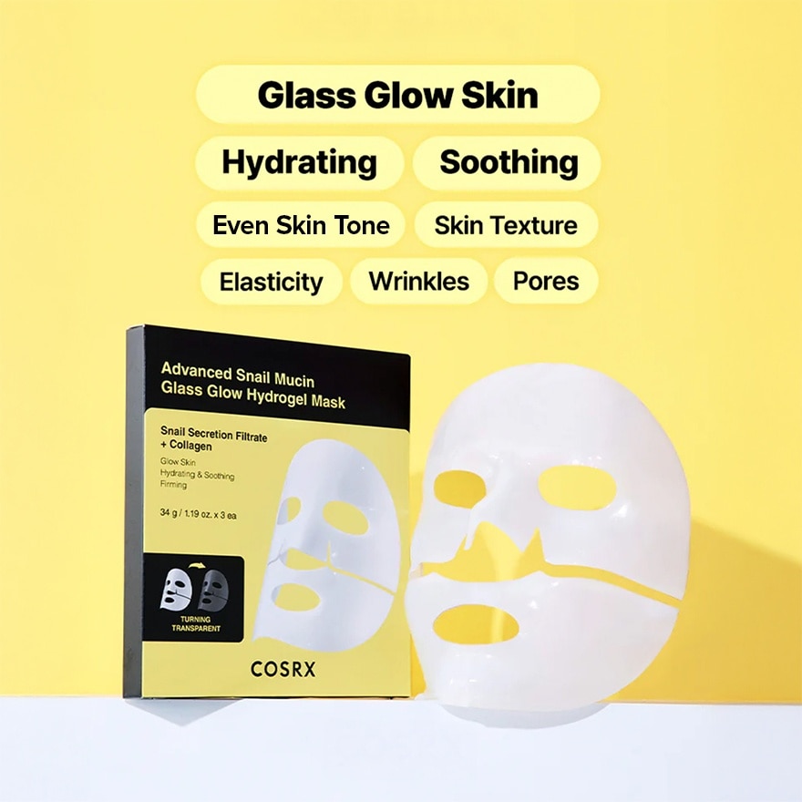 Advanced Snail Mucin Glass Glow Hydrogel Mask 1s