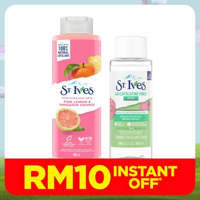 ST IVES Pink Lemon & Mandarin Orange Body Wash 450ML & AHA Rose Toner 197.5ML