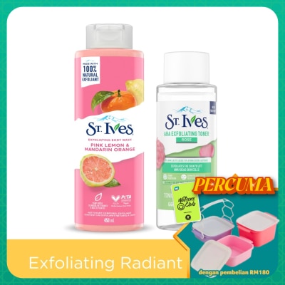 ST IVES - Pink Lemon & Mandarin Orange Body Wash 450ML & AHA Rose Toner 197.5ML