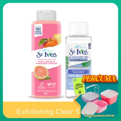 ST IVES - Pink Lemon & Mandarin Orange Body Wash 473ML & BHA Unfragranced Toner 197.5ML