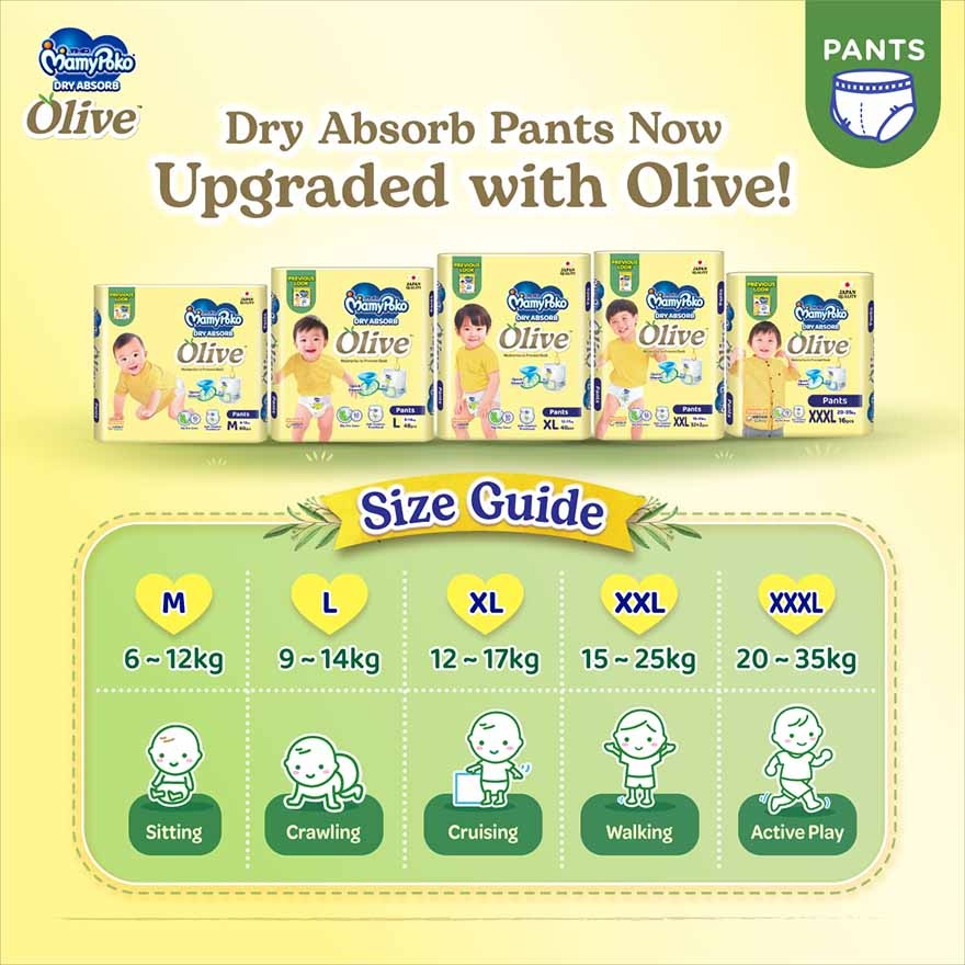 MamyPoko Standard Dry Absorb Olive Pants Baby Diapers XL40x3