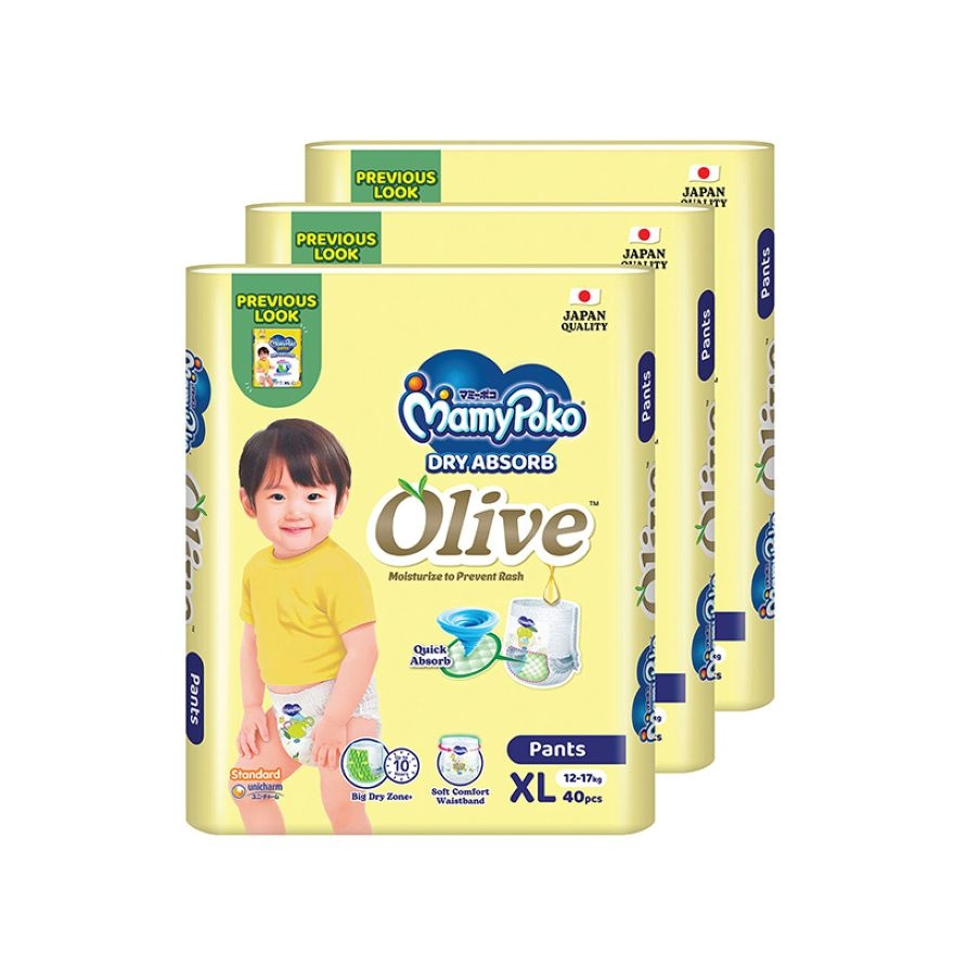 MamyPoko Standard Dry Absorb Olive Pants Baby Diapers XL40x3