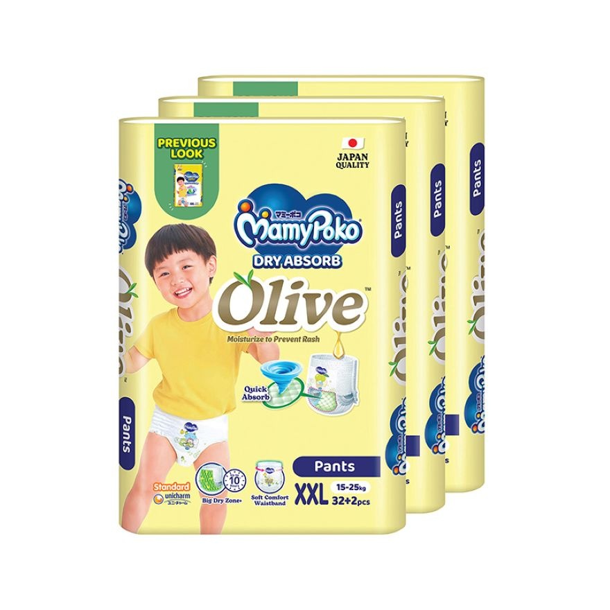 MamyPoko Standard Dry Absorb Olive Pants Baby Diapers XXL32+2x3