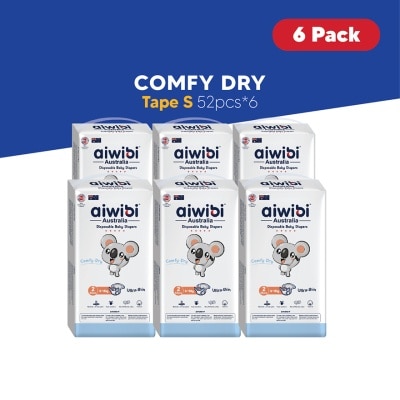 AIWIBI Baby Comfy Dry Diapers (Tape S 52s x 6Pack)