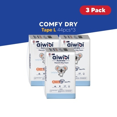 AIWIBI Baby Comfy Dry Diapers (Tape L 44s x 3Pack)