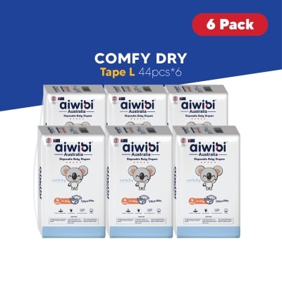 AIWIBI Baby Comfy Dry Diapers (Tape L 44s x 6Pack)