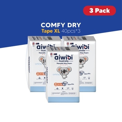 AIWIBI Baby Comfy Dry Diapers (Tape XL 40s x 3Pack)