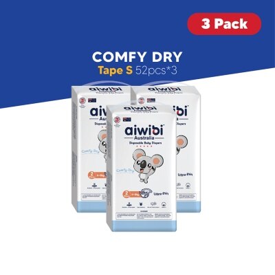 AIWIBI Baby Comfy Dry Diapers (Tape S 52s x 3Pack)